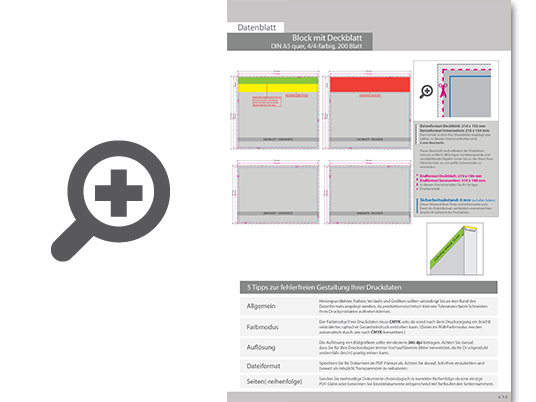 Product Bild block_mit_leimbindung_und_deckblatt__din_a5_quer__200_blatt__4_4_farbig_beidseitig_bedruckt